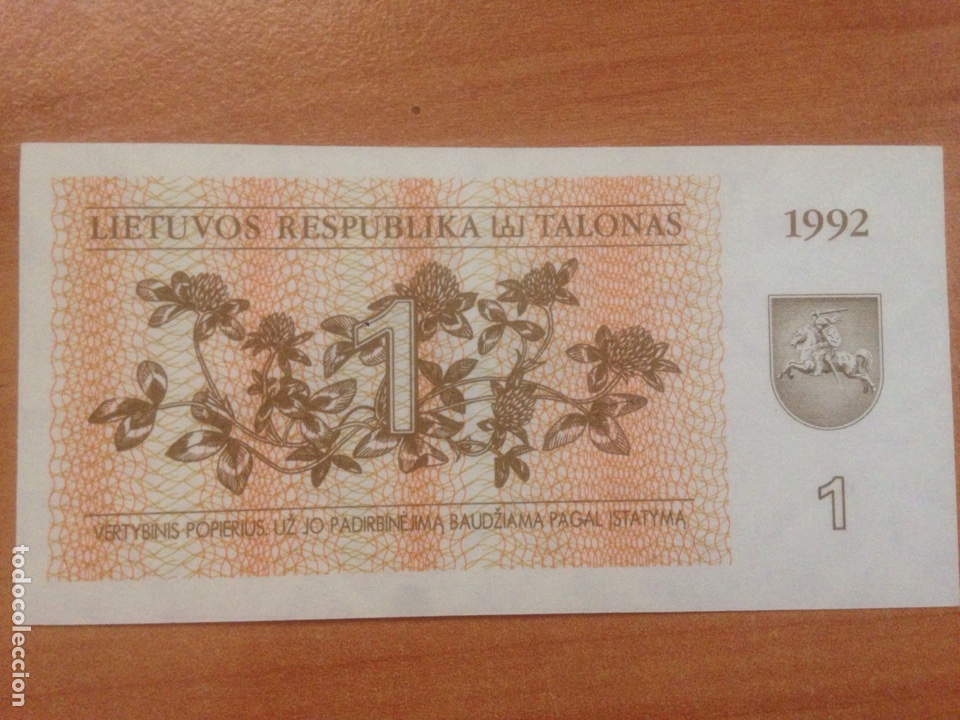 Billetes extranjeros: BILLETE DE 1 TALONAS DE LITUANIA DE 1992. SIN CIRCULAR - Foto 1