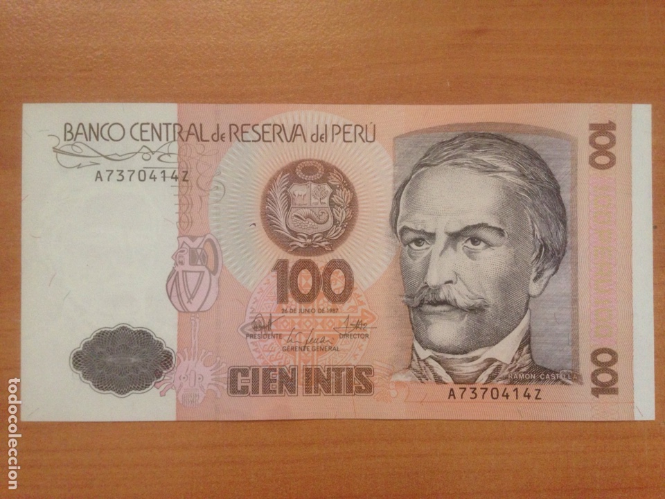 Billetes extranjeros: Billete Peru . 100 Intis. Nuevos sin circular - Foto 1
