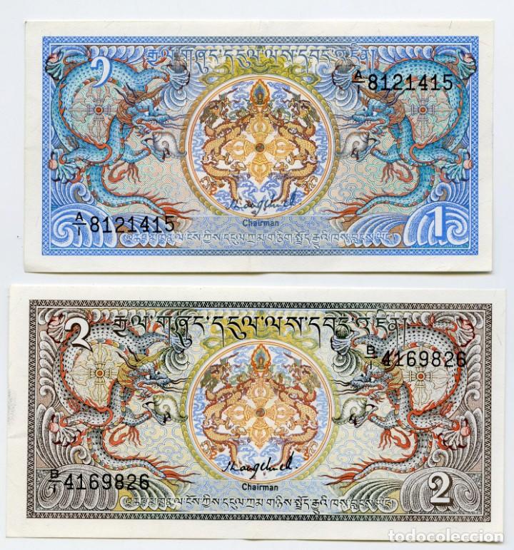 Billetes extranjeros: 2 billetes de Bhutan, sin circular - Foto 1
