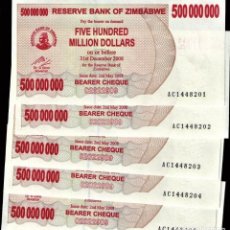 Billetes extranjeros: ZIMBABWE 500000000 (500 MILLION) DOLLARS 2008 P-60 UNC LOT 5 PCS