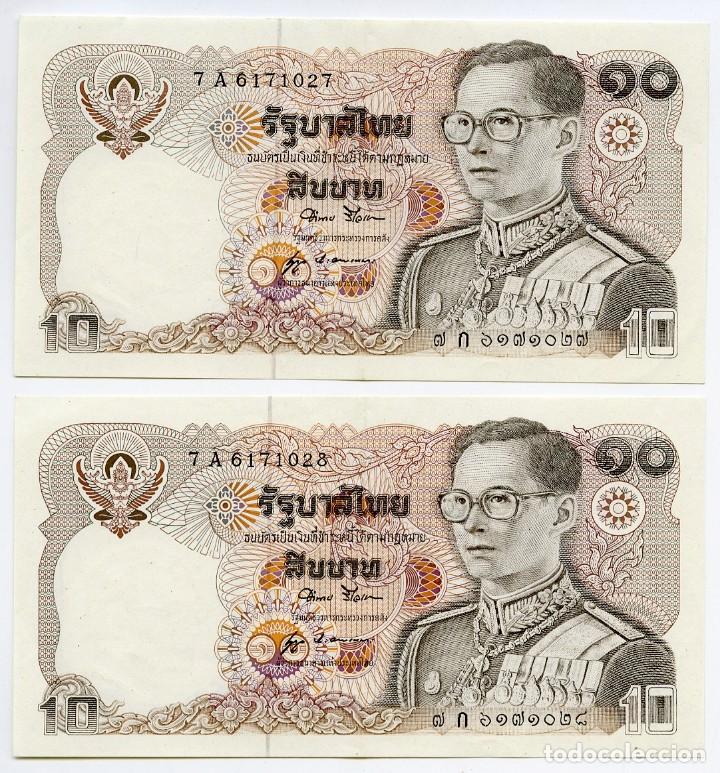 Billetes extranjeros: Tailandia: 2 billetes sin circular de 10 baht - Foto 1