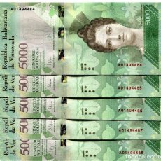 Billetes extranjeros: VENEZUELA 5000 BOLIVARES 2016 P-NEW UNC LOT 5 PCS