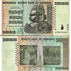 Billetes extranjeros: ZIMBABWE 20000000000 (20 BILLION) DOLLARS 2008 P-86 UNC