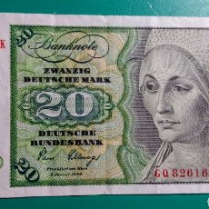 Billetes extranjeros: REPÚBLICA FEDERAL ALEMANA. 20 MARCOS. 1980.