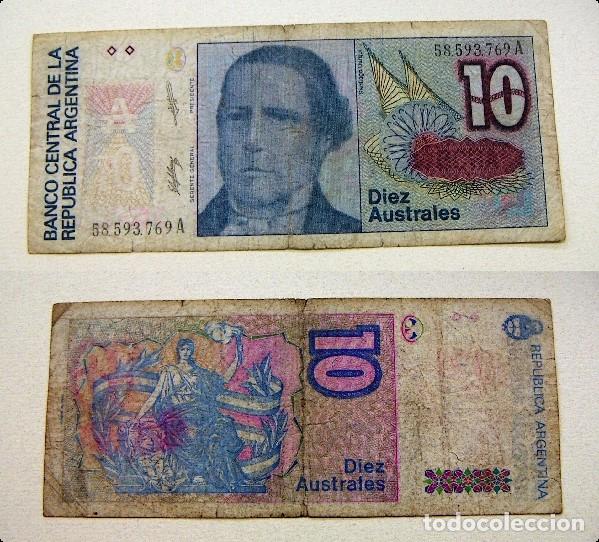 Billetes extranjeros: BILLETE DE ARGENTINA 10 AUSTRALES CIRCULADO - Foto 1
