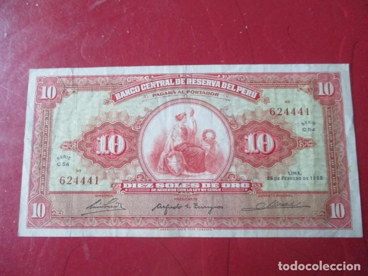 Billetes extranjeros: Peru. billete de 10 soles 1965 - Foto 1