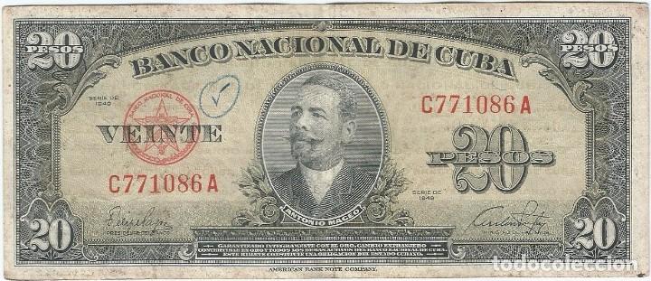 Billetes extranjeros: Cuba 20 pesos 1949 pk 80 a - Foto 1
