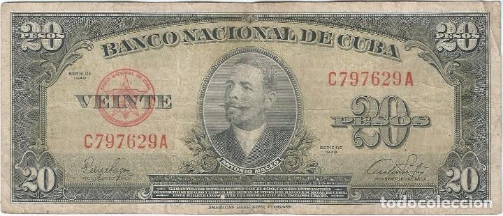Billetes extranjeros: Cuba 20 pesos 1949 pk 80 a - Foto 1