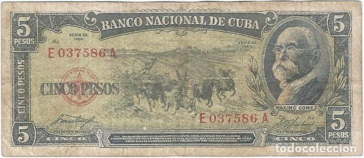 Billetes extranjeros: Cuba 5 pesos 1958 pk 91 a - Foto 1