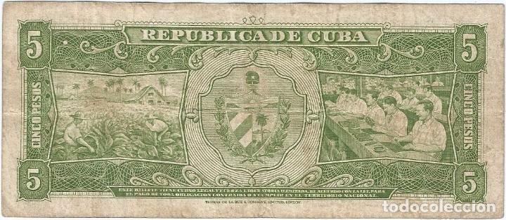 Billetes extranjeros: Cuba 5 pesos 1958 pk 91 a - Foto 2