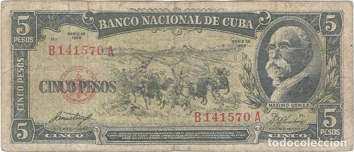 Billetes extranjeros: Cuba 5 pesos 1958 pk 91 a - Foto 1