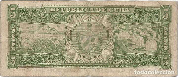 Billetes extranjeros: Cuba 5 pesos 1958 pk 91 a - Foto 2