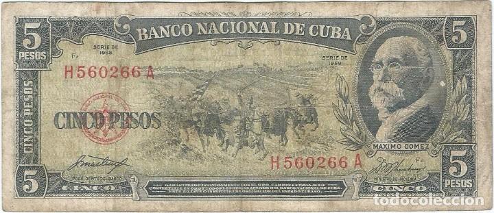 Billetes extranjeros: Cuba 5 pesos 1958 pk 91 a - Foto 1