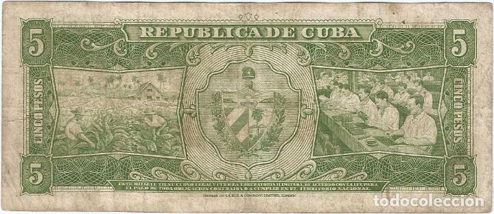 Billetes extranjeros: Cuba 5 pesos 1958 pk 91 a - Foto 2