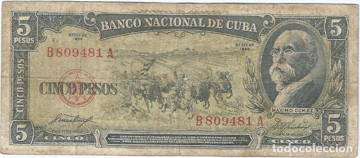 Billetes extranjeros: Cuba 5 pesos 1958 pk 91 a - Foto 1