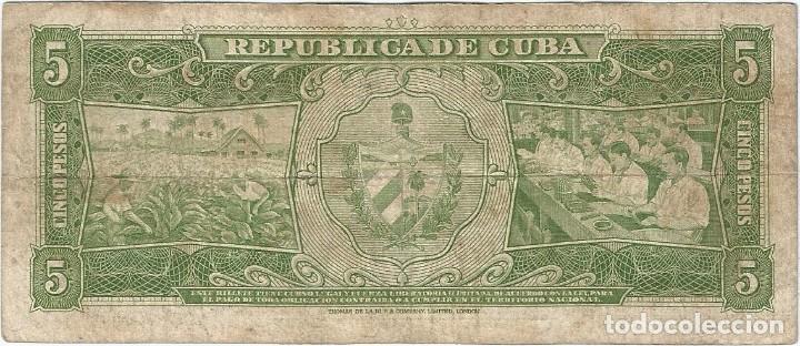 Billetes extranjeros: Cuba 5 pesos 1958 pk 91 a - Foto 2