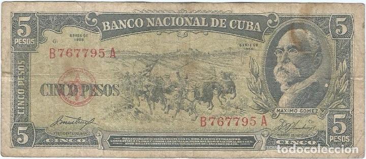 Billetes extranjeros: Cuba 5 pesos 1958 pk 91 a - Foto 1
