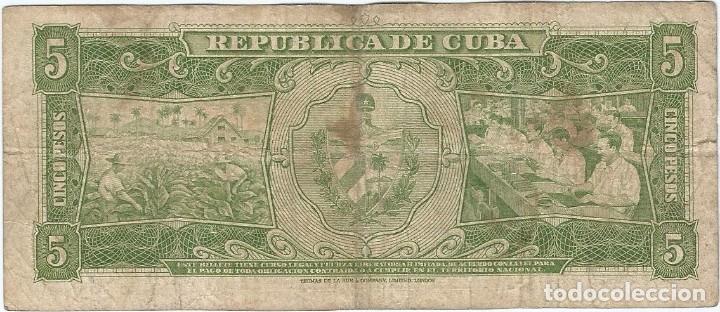 Billetes extranjeros: Cuba 5 pesos 1958 pk 91 a - Foto 2