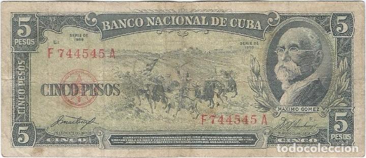 Billetes extranjeros: Cuba 5 pesos 1958 pk 91 a - Foto 1
