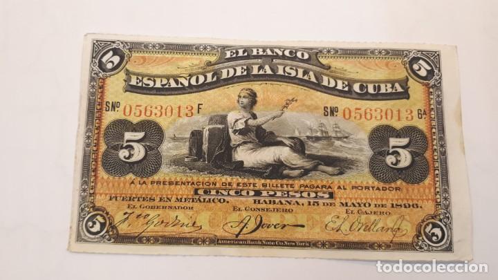 Billetes extranjeros: Banco Espa&ntilde;ol de la Isla de Cuba, 5 pesos. - Foto 1