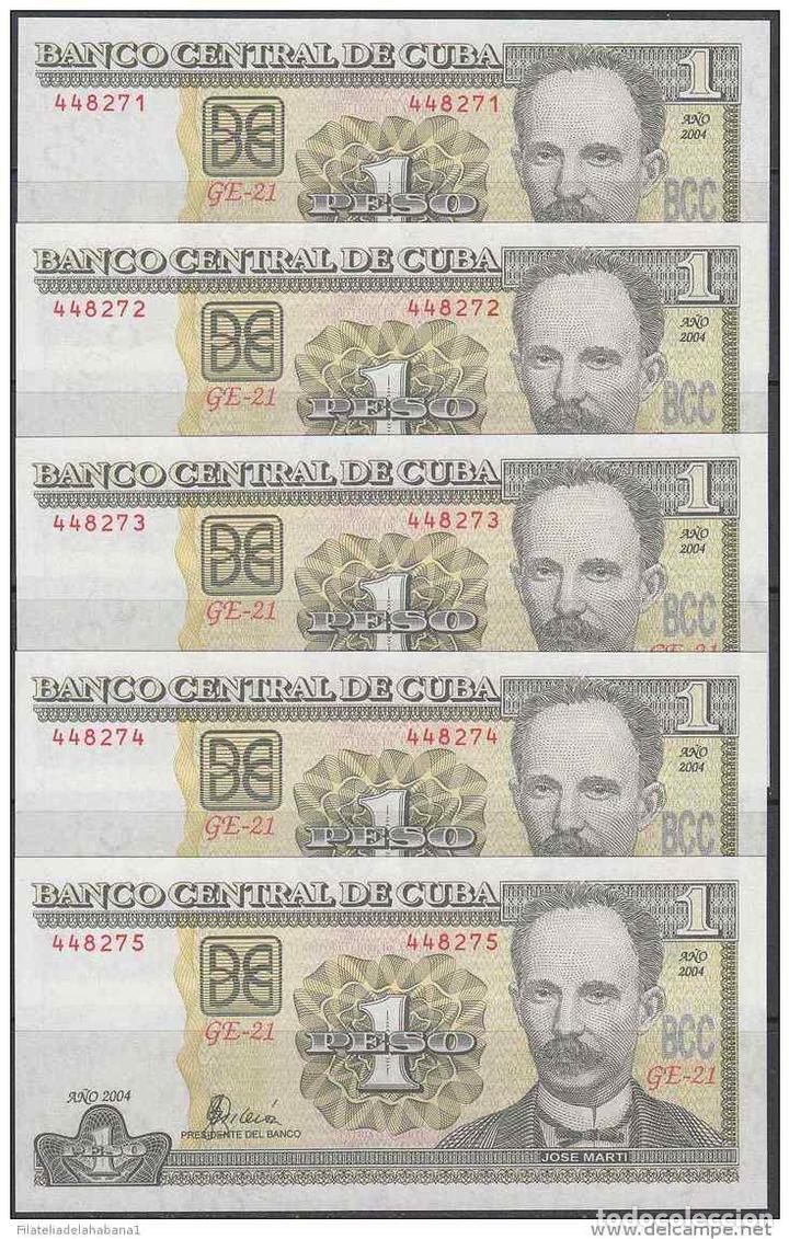Billetes extranjeros: 2004-BK-111 CUBA 2004. 1$. JOSE MARTI. 5 CONSECUTIVE UNC. - Foto 2