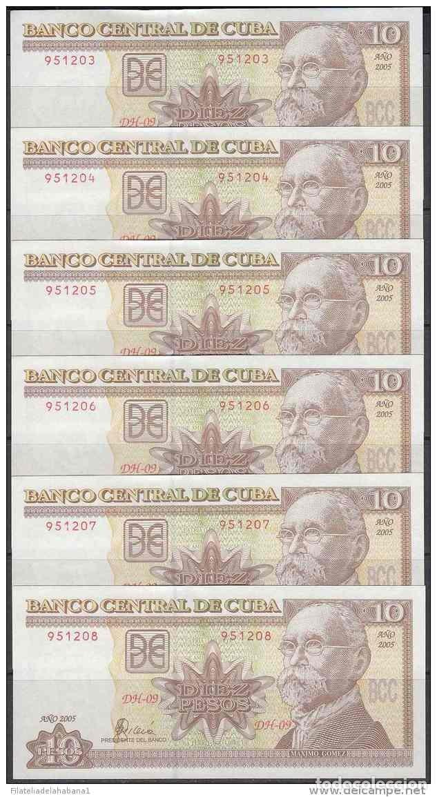 Billetes extranjeros: 2005-BK-122 CUBA 2005. 10$. MAXIMO GOMEZ. 6 CONSECUTIVE UNC. - Foto 2