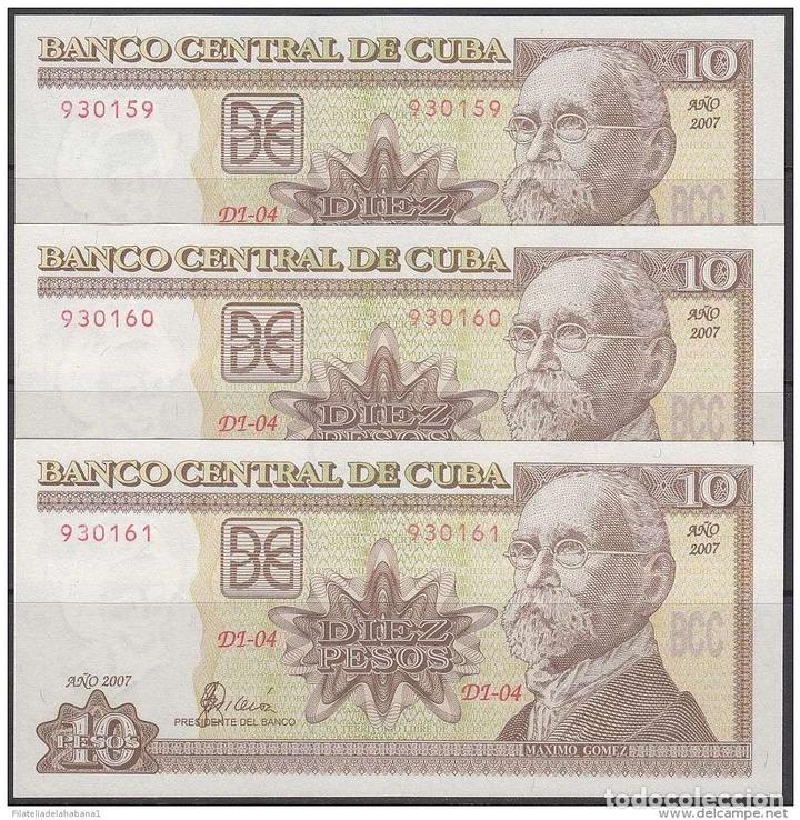 Billetes extranjeros: 2007-BK-113 CUBA 2007. 10$. MAXIMO GOMEZ. 3 CONSECUTIVE UNC. - Foto 1