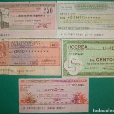 Billetes extranjeros: ITALIA. LOTE/SET DE 5 VALES BANCARIOS. 100 A 250 LIRAS. TODOS DIFERENTES.. Lote 166905320