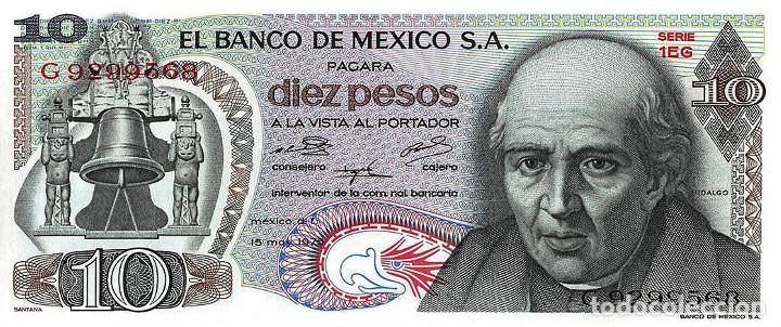 Billetes extranjeros: MEXICO, 10 PESOS, 1975, P63h, UNC - Foto 2