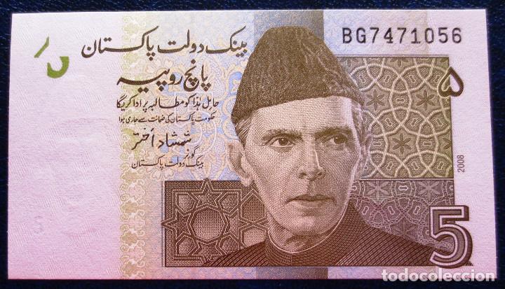 Notas Internacionais: PAKISTAN BILLETE DE 5 RUPIAS DEL 2008 S/C