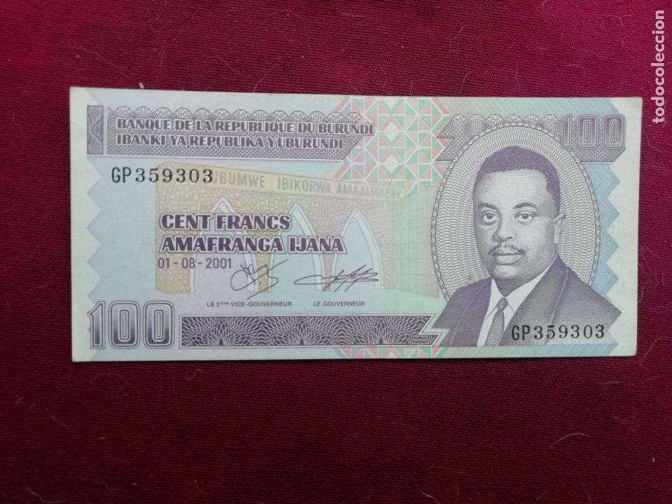 Billetes extranjeros: Burundi 100 Francs 1-8-2001 SC - Foto 1