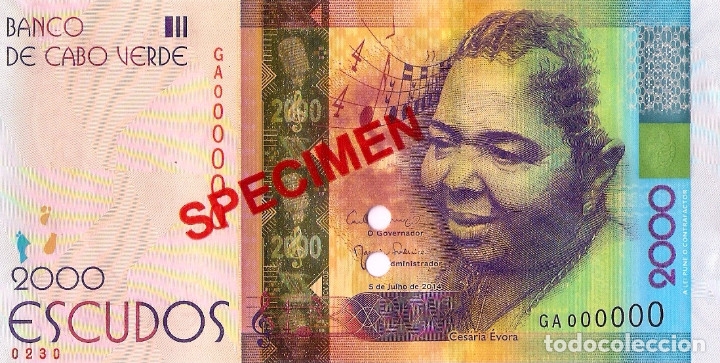 Billetes extranjeros: CAPE VERDE 2000 (SPECIMEN) Escudos from 2014, P74s, UNC - Foto 2