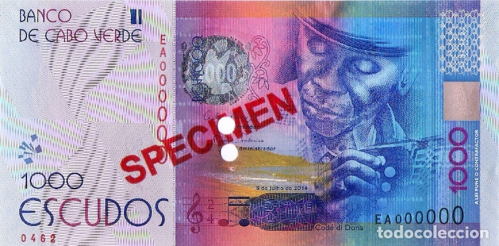 Billetes extranjeros: CAPE VERDE 1000 (SPECIMEN) Escudos from 2014, P73s, UNC - Foto 2