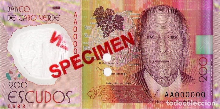 Billetes extranjeros: CAPE VERDE 200 (SPECIMEN) Escudos from 2014, P71s, UNC - Foto 2