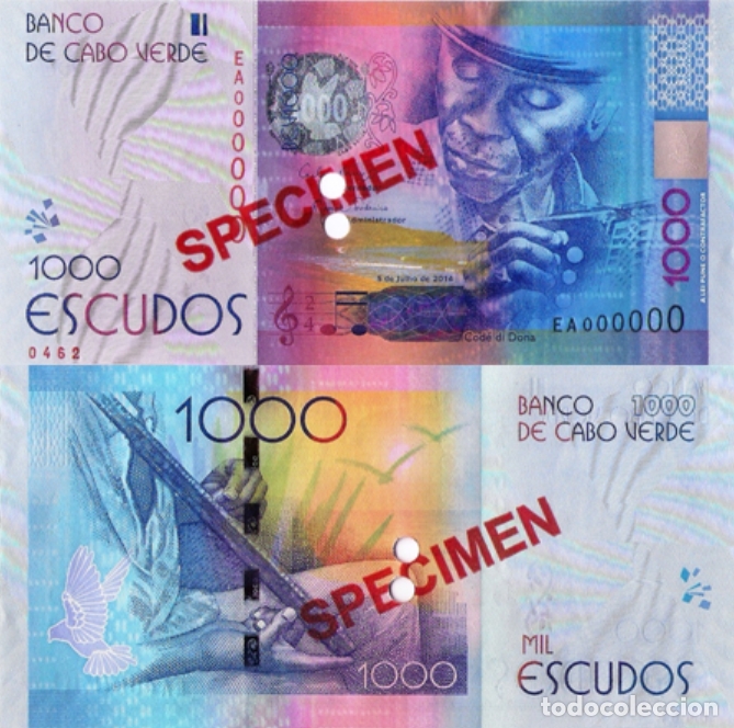 Billetes extranjeros: CAPE VERDE 1000 (SPECIMEN) Escudos from 2014, P73s, UNC - Foto 1