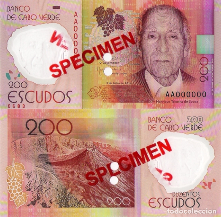 Billetes extranjeros: CAPE VERDE 200 (SPECIMEN) Escudos from 2014, P71s, UNC - Foto 1