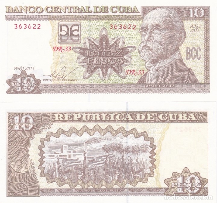 Billetes extranjeros: 10 Pesos Cuba 2015 Maximo Gomez - Foto 1