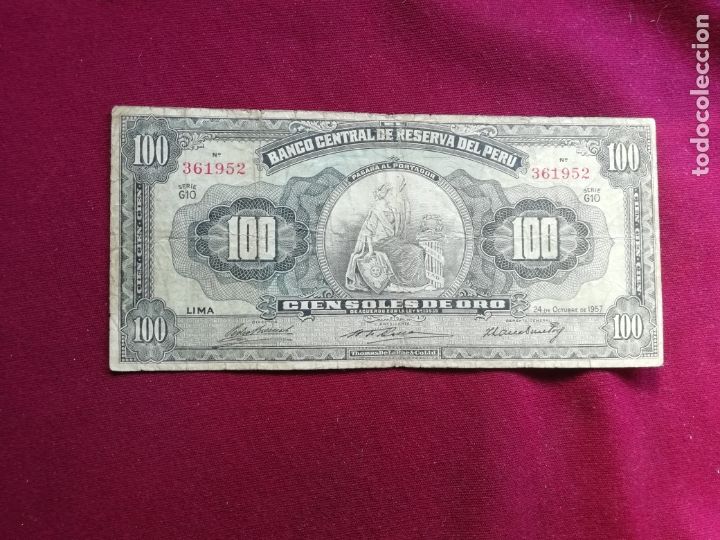 Billetes extranjeros: Per&uacute;. 100 soles de 1957 - Foto 1