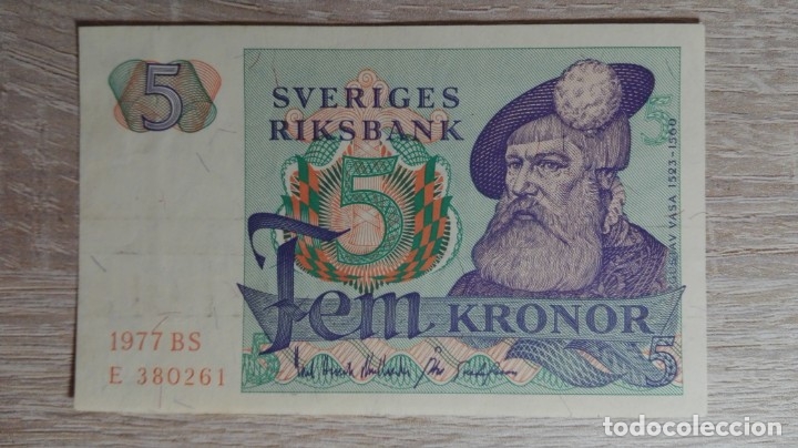 Billets internationaux: BILLETE 5 CORONAS SUECAS-SUECIA-A&Ntilde;O 1977 BS SVERIGES RIKSBANK FEM KRONOR 1977 BS