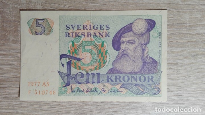 Billets internationaux: BILLETE 5 CORONAS SUECAS-SUECIA-A&Ntilde;O 1977 AS SVERIGES RIKSBANK FEM KRONOR 1977 AS