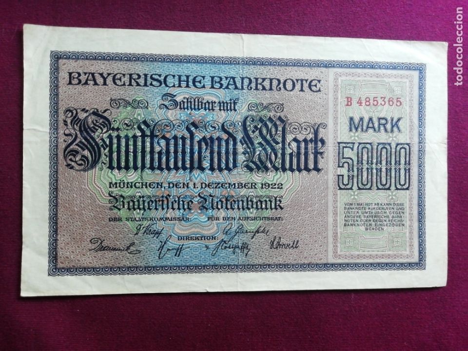 Billetes extranjeros: Alemania Baviera 5000 mark / marcos 1922 - Foto 1