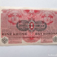 Billetes extranjeros: 1916, 1 CORONA, IMPERIO AUSTR-HÚNGARO, SOBREIMPRESO DEUSTCHÖSTERREICH. Lote 179345251