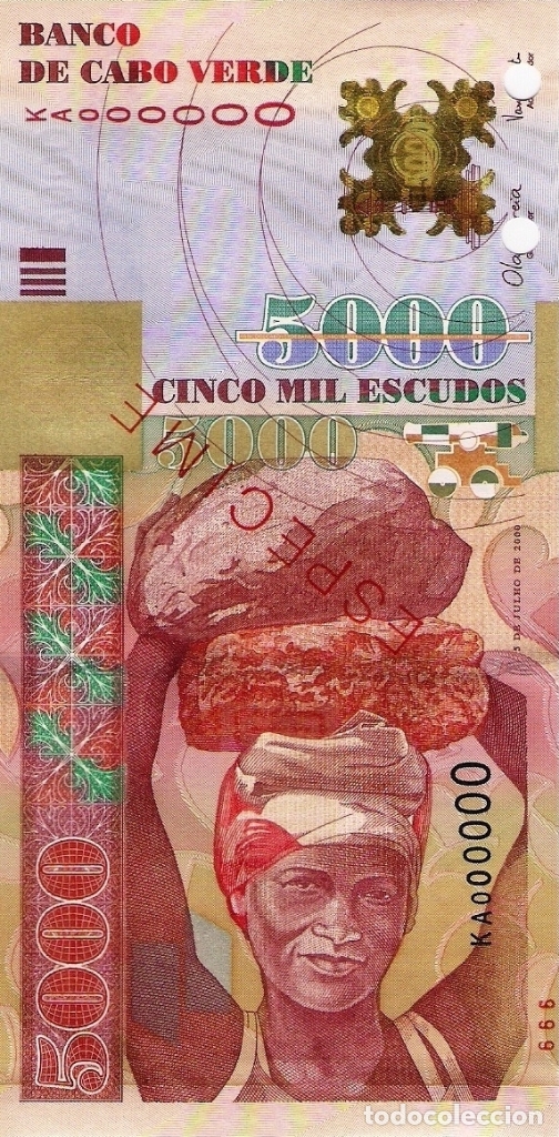 Billetes extranjeros: CAPE VERDE 5000 (SPECIMEN) Escudos from 2000, P67s, UNC - Foto 2