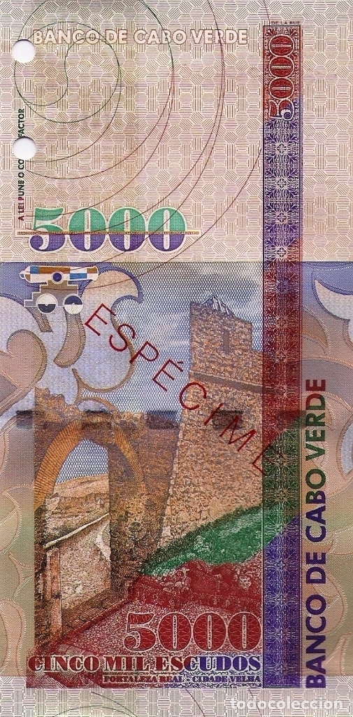 Billetes extranjeros: CAPE VERDE 5000 (SPECIMEN) Escudos from 2000, P67s, UNC - Foto 3