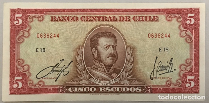 Billetes extranjeros: Billete 5 escudos - chile - Foto 1