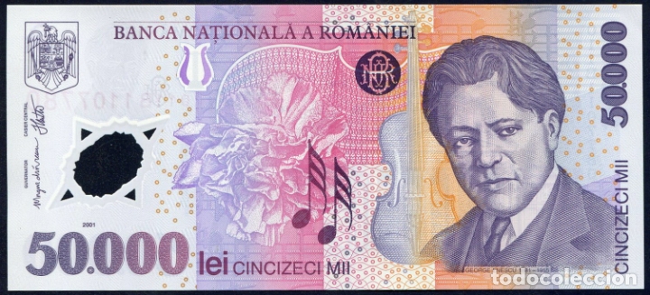 Billetes extranjeros: RUMANIA 50000 LEI 2001 S/C