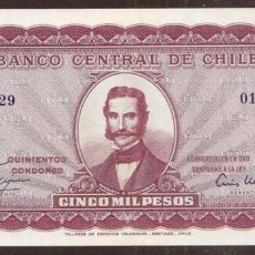 Billetes extranjeros: CHILE. 5 ESCUDOS SOBRE 5000 PESOS S/F(1960-61). PICK 130.. Lote 183036796
