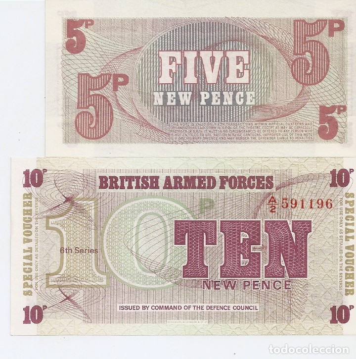 Billetes extranjeros: BRITISH ARMED FORCE SET X 2 5 10 PENCE 1972 SC/UNC - Foto 2