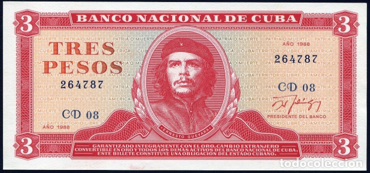 Billetes extranjeros: CUBA 3 PESOS DEL CHE - 1988 - SIN CIRCULAR - Foto 1