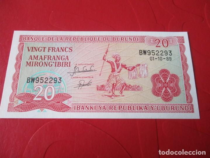 Billetes extranjeros: Burundi. billete de 20 francos. 1989 - Foto 1
